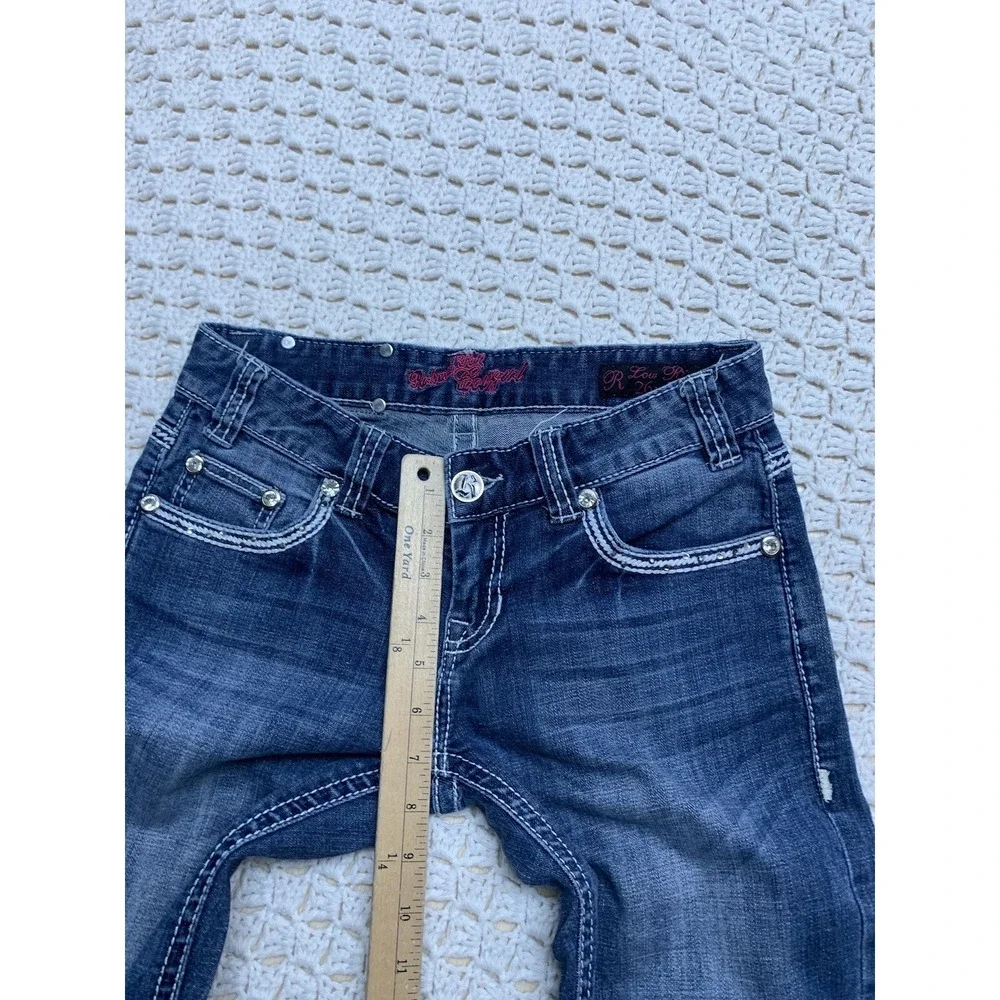 Rock and Roll Cowgirl Women Jeans 26x32Approx‎ 28x31 Blue Denim Low Rise Bootcut - Picture 10 of 12